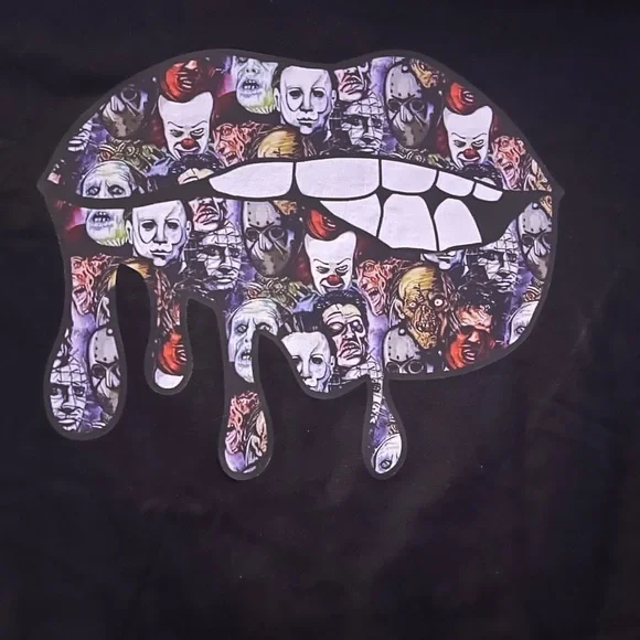 Boys of Horror Black Graphic T-Shirt with Dripping Lips Design - Picture 2 of 2
